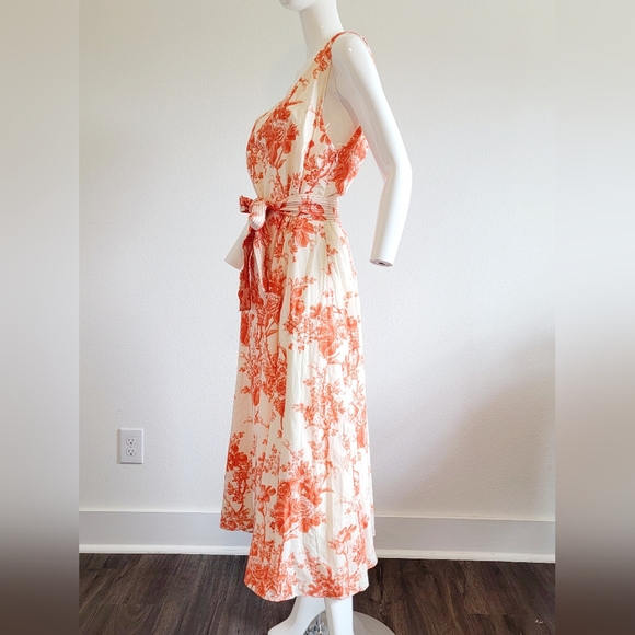 NWOT Zara One Shoulder Lined Belted Tropical Orange Print Midi Dress Sz XL - Picture 6 of 9